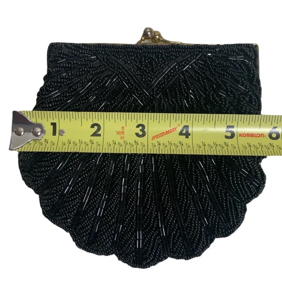 Beaded Purse Vintage Evening Hand Bag Clamshell Black Shell Formal Clutch Retro - Picture 7 of 8